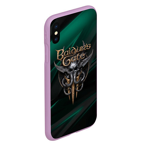 Чехол iPhone XS Max матовый Baldurs Gate 3 logo green geometry / 3D-Сиреневый – фото 2