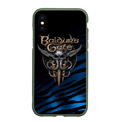 Чехол iPhone XS Max матовый Baldurs Gate 3 logo blue geometry