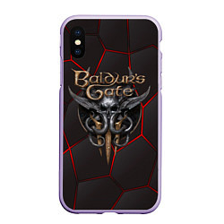 Чехол iPhone XS Max матовый Baldurs Gate 3 logo red black geometry