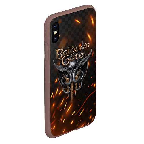 Чехол iPhone XS Max матовый Baldurs Gate 3 logo fire / 3D-Коричневый – фото 2