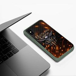 Чехол iPhone XS Max матовый Baldurs Gate 3 logo fire, цвет: 3D-темно-зеленый — фото 2