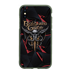Чехол iPhone XS Max матовый Baldurs Gate 3 logo dark red