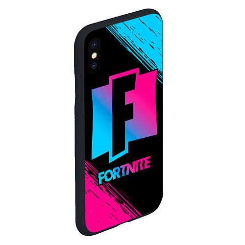 Чехол iPhone XS Max матовый Fortnite - neon gradient / 3D-Черный – фото 2