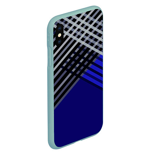 Чехол iPhone XS Max матовый Белые и серые полосы на синем фоне / 3D-Мятный – фото 2