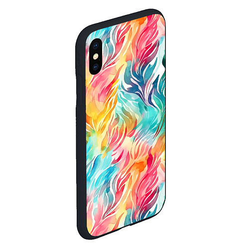 Чехол iPhone XS Max матовый Акварельные листья паттерн / 3D-Черный – фото 2