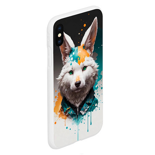 Чехол iPhone XS Max матовый Кролик в каплях краски / 3D-Белый – фото 2