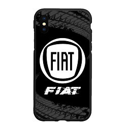 Чехол iPhone XS Max матовый Fiat speed на темном фоне со следами шин, цвет: 3D-черный