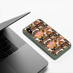 Чехол iPhone XS Max матовый Коллаж из рисунков с лисой, цвет: 3D-темно-зеленый — фото 2