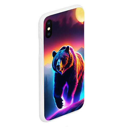 Чехол iPhone XS Max матовый Люминесцентный медведь гризли / 3D-Белый – фото 2