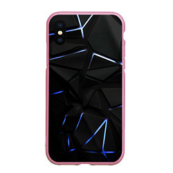 Чехол iPhone XS Max матовый Black texture neon line, цвет: 3D-розовый