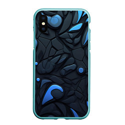 Чехол iPhone XS Max матовый Blue black abstract texture, цвет: 3D-мятный