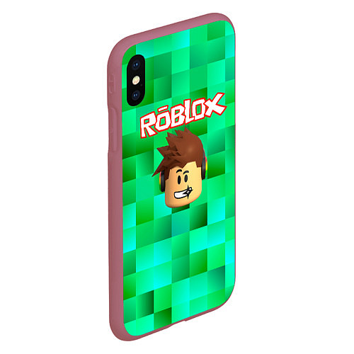 Чехол iPhone XS Max матовый Roblox head на пиксельном фоне / 3D-Малиновый – фото 2