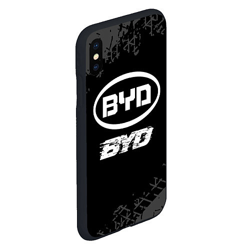 Чехол iPhone XS Max матовый BYD speed на темном фоне со следами шин / 3D-Черный – фото 2