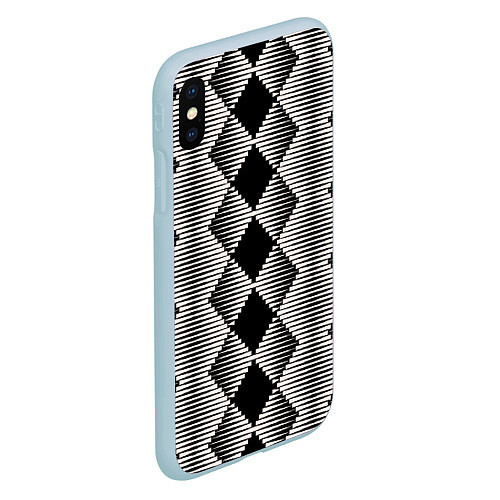 Чехол iPhone XS Max матовый Черные бежевые ромбы / 3D-Голубой – фото 2