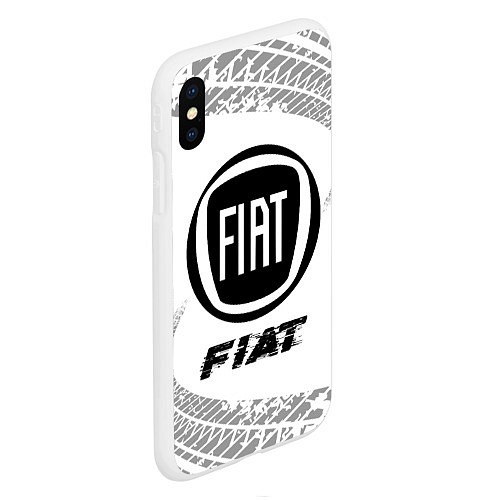 Чехол iPhone XS Max матовый Fiat speed на светлом фоне со следами шин / 3D-Белый – фото 2