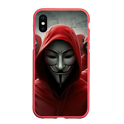 Чехол iPhone XS Max матовый Анонимусы в красных капюшонах
