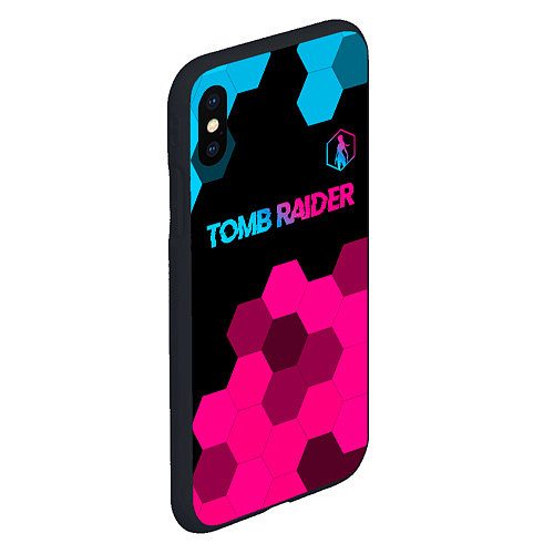 Чехол iPhone XS Max матовый Tomb Raider - neon gradient: символ сверху / 3D-Черный – фото 2