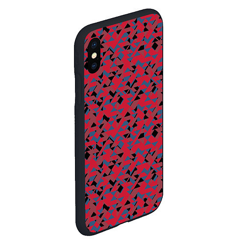 Чехол iPhone XS Max матовый Черные и синие треугольники на красном / 3D-Черный – фото 2