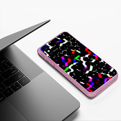 Чехол iPhone XS Max матовый Цветные угловатые фигуры на черном, цвет: 3D-розовый — фото 2