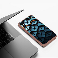 Чехол iPhone XS Max матовый Металлические объемные чешуйчатые ромбы, цвет: 3D-коричневый — фото 2