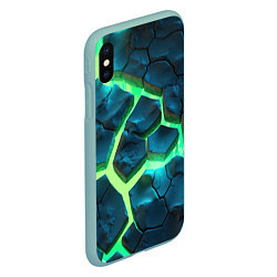 Чехол iPhone XS Max матовый Яркий зеленый разлом плит, цвет: 3D-мятный — фото 2