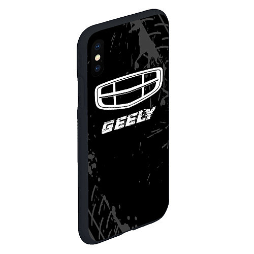 Чехол iPhone XS Max матовый Geely speed на темном фоне со следами шин / 3D-Черный – фото 2