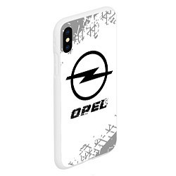 Чехол iPhone XS Max матовый Opel speed на светлом фоне со следами шин, цвет: 3D-белый — фото 2