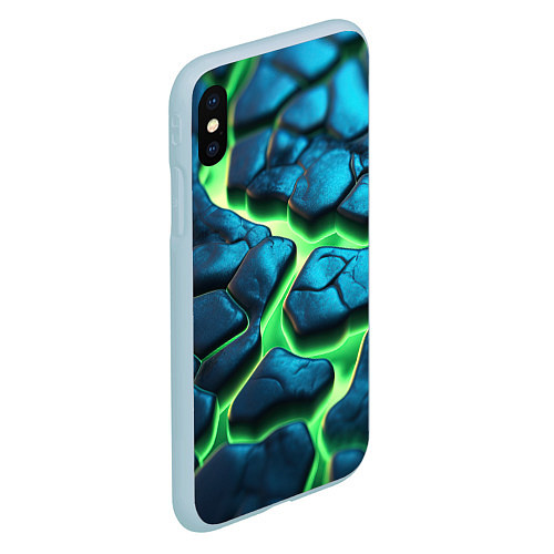 Чехол iPhone XS Max матовый Разломленные зеленые плиты / 3D-Голубой – фото 2