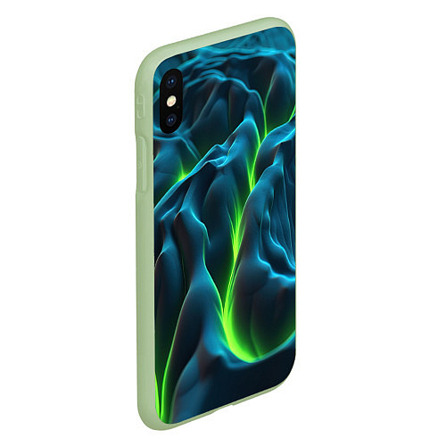 Чехол iPhone XS Max матовый Зеленая кислотная текстура с плитами / 3D-Салатовый – фото 2