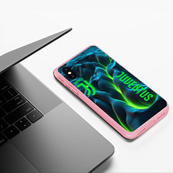 Чехол iPhone XS Max матовый Ювентус лого на зеленых плитах, цвет: 3D-баблгам — фото 2