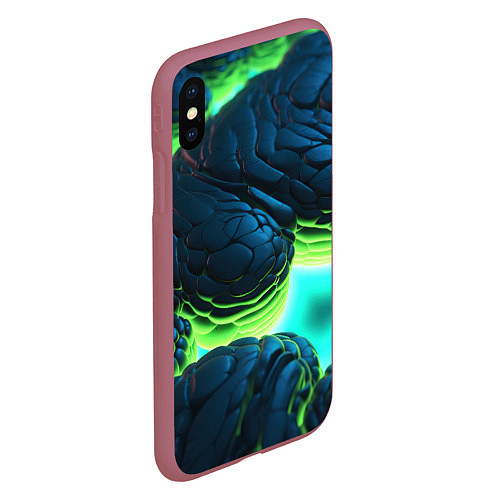 Чехол iPhone XS Max матовый Зеленые объемные плиты / 3D-Малиновый – фото 2