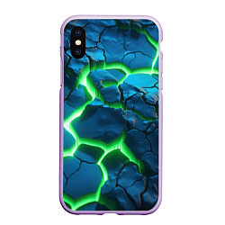 Чехол iPhone XS Max матовый Разлом зеленых плит, цвет: 3D-сиреневый