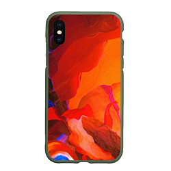 Чехол iPhone XS Max матовый Красно-оранжевый паттерн, цвет: 3D-темно-зеленый