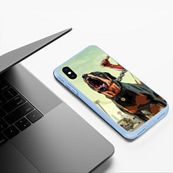 Чехол iPhone XS Max матовый Собака из GTA, цвет: 3D-голубой — фото 2