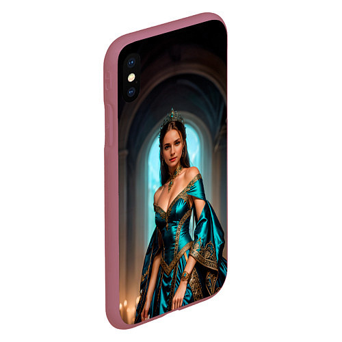 Чехол iPhone XS Max матовый Девушка принцесса в бирюзовом платье с драгоценнос / 3D-Малиновый – фото 2
