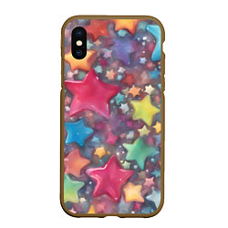 Чехол iPhone XS Max матовый Разноцветные новогодние звёзды, цвет: 3D-коричневый