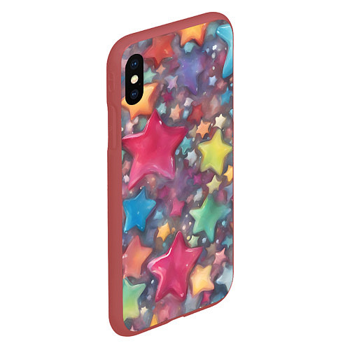 Чехол iPhone XS Max матовый Разноцветные новогодние звёзды / 3D-Красный – фото 2