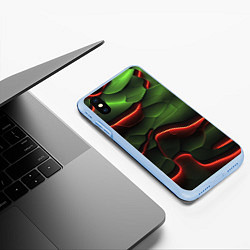 Чехол iPhone XS Max матовый Объемные красно зеленые плиты, цвет: 3D-голубой — фото 2