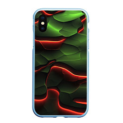 Чехол iPhone XS Max матовый Объемные красно зеленые плиты, цвет: 3D-голубой