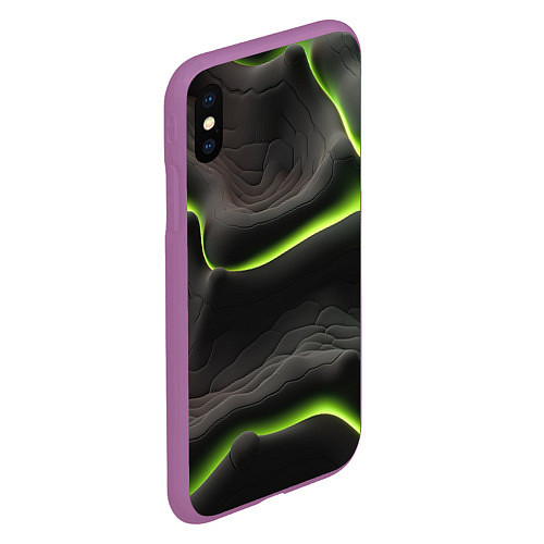 Чехол iPhone XS Max матовый Green black texture / 3D-Фиолетовый – фото 2