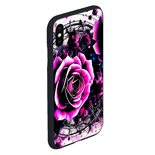 Чехол iPhone XS Max матовый Розы в стиле киберпанк / 3D-Черный – фото 2