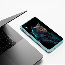 Чехол iPhone XS Max матовый Кот киберпанк, цвет: 3D-мятный — фото 2