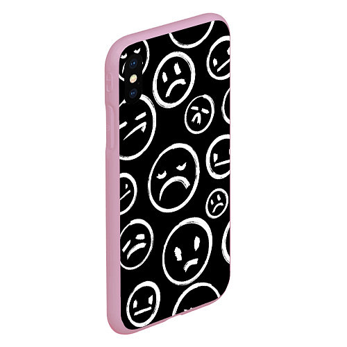 Чехол iPhone XS Max матовый Грустные черно-белые смайлики / 3D-Розовый – фото 2
