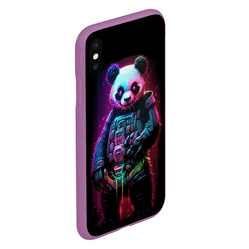 Чехол iPhone XS Max матовый Киберпанк панда во весь рост / 3D-Фиолетовый – фото 2