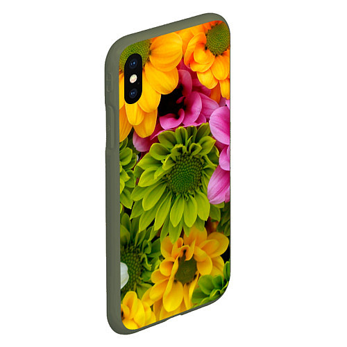 Чехол iPhone XS Max матовый Паттерн цветочный / 3D-Темно-зеленый – фото 2