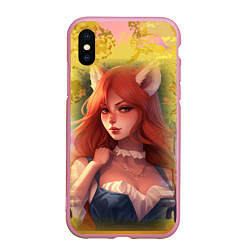 Чехол iPhone XS Max матовый Девушка лисица в осеннем лесу, цвет: 3D-розовый