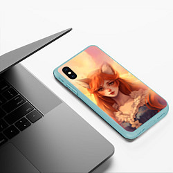 Чехол iPhone XS Max матовый Рыжая девушка лисица, цвет: 3D-мятный — фото 2