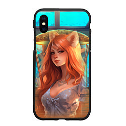 Чехол iPhone XS Max матовый Аниме девушка лиса, цвет: 3D-черный