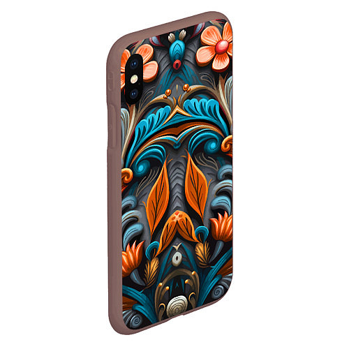 Чехол iPhone XS Max матовый Mirrow floral pattern - art - vogue / 3D-Коричневый – фото 2