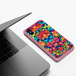 Чехол iPhone XS Max матовый Зеркальный цветочный паттерн - мода, цвет: 3D-малиновый — фото 2